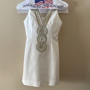 Lily Pulitzer mini white and mixed metals dress, size 4.